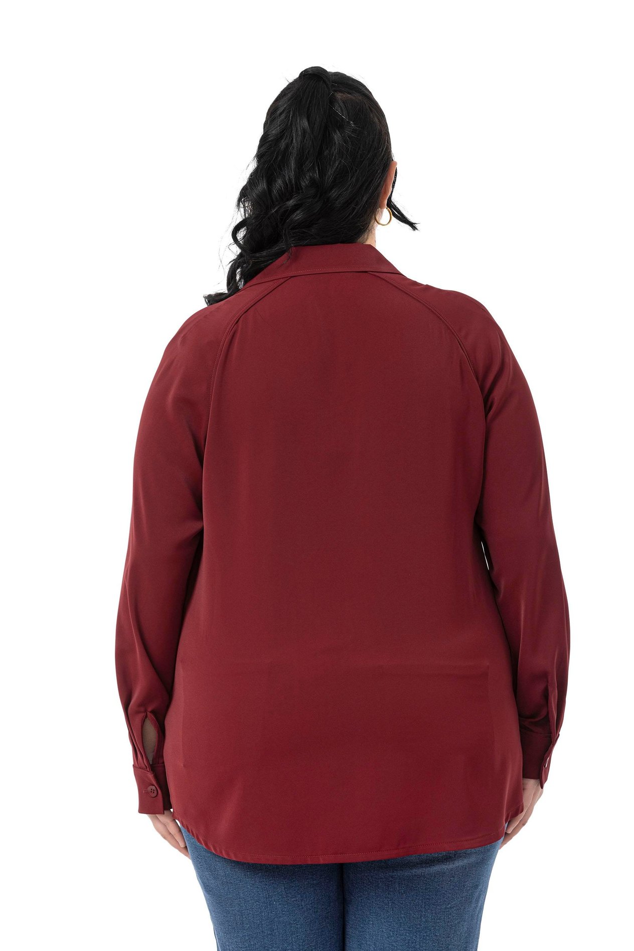 ShirtsDisentis Modest Büyük Beden Reglan Kollu Bordo Gömlek DISENTIS MODESTBüyük Beden Reglan Kollu Bordo Gömlek 