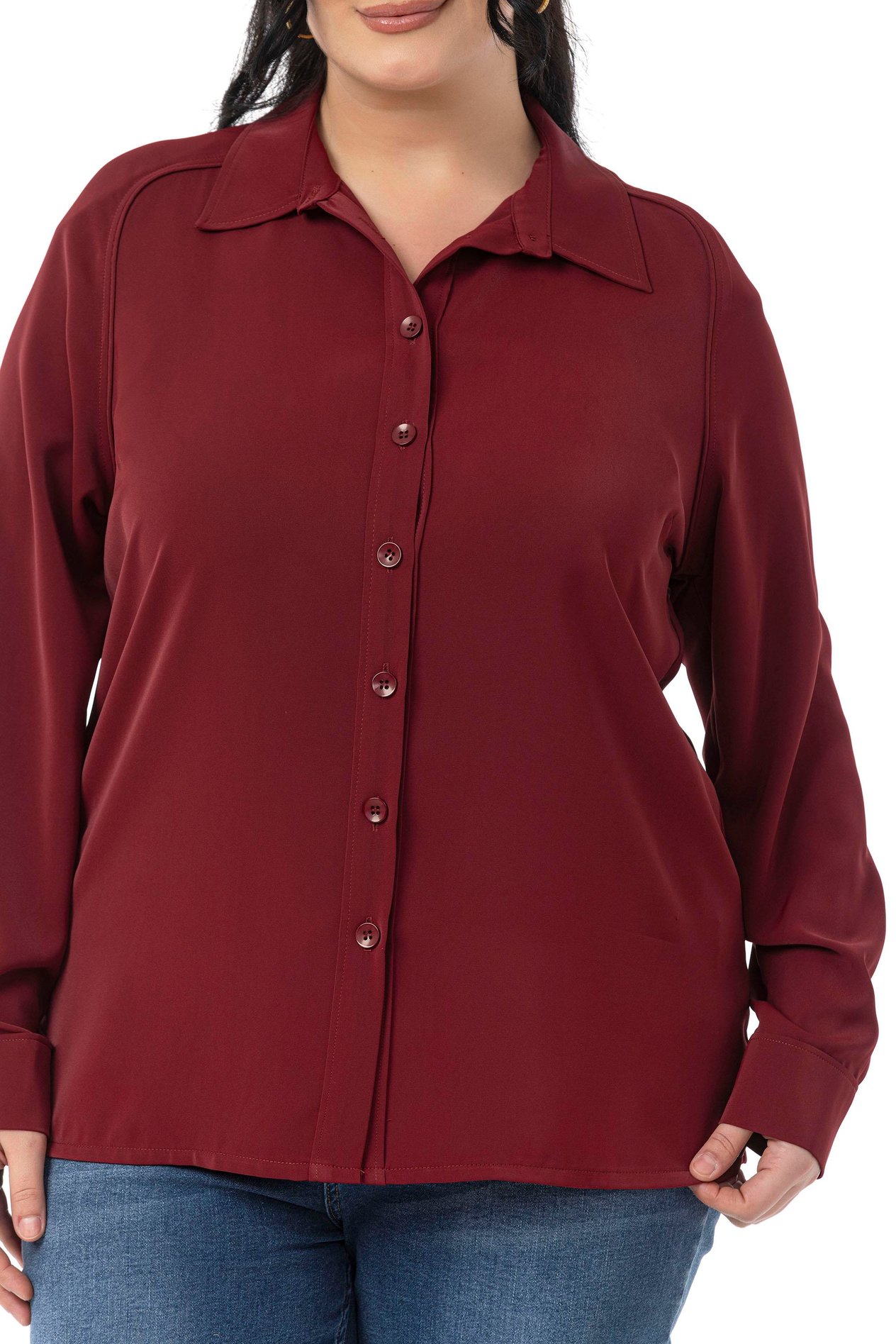 ShirtsDisentis Modest Büyük Beden Reglan Kollu Bordo Gömlek DISENTIS MODESTBüyük Beden Reglan Kollu Bordo Gömlek 