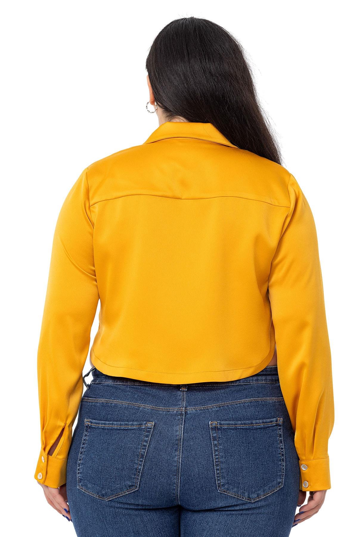 ShirtsDISENTIS MODEST GENC BUYUK BEDEN SATEN CROP GOMLEKDISENTIS MODESTBüyük Beden Saten Manşetli Hardal Crop Gömlek
