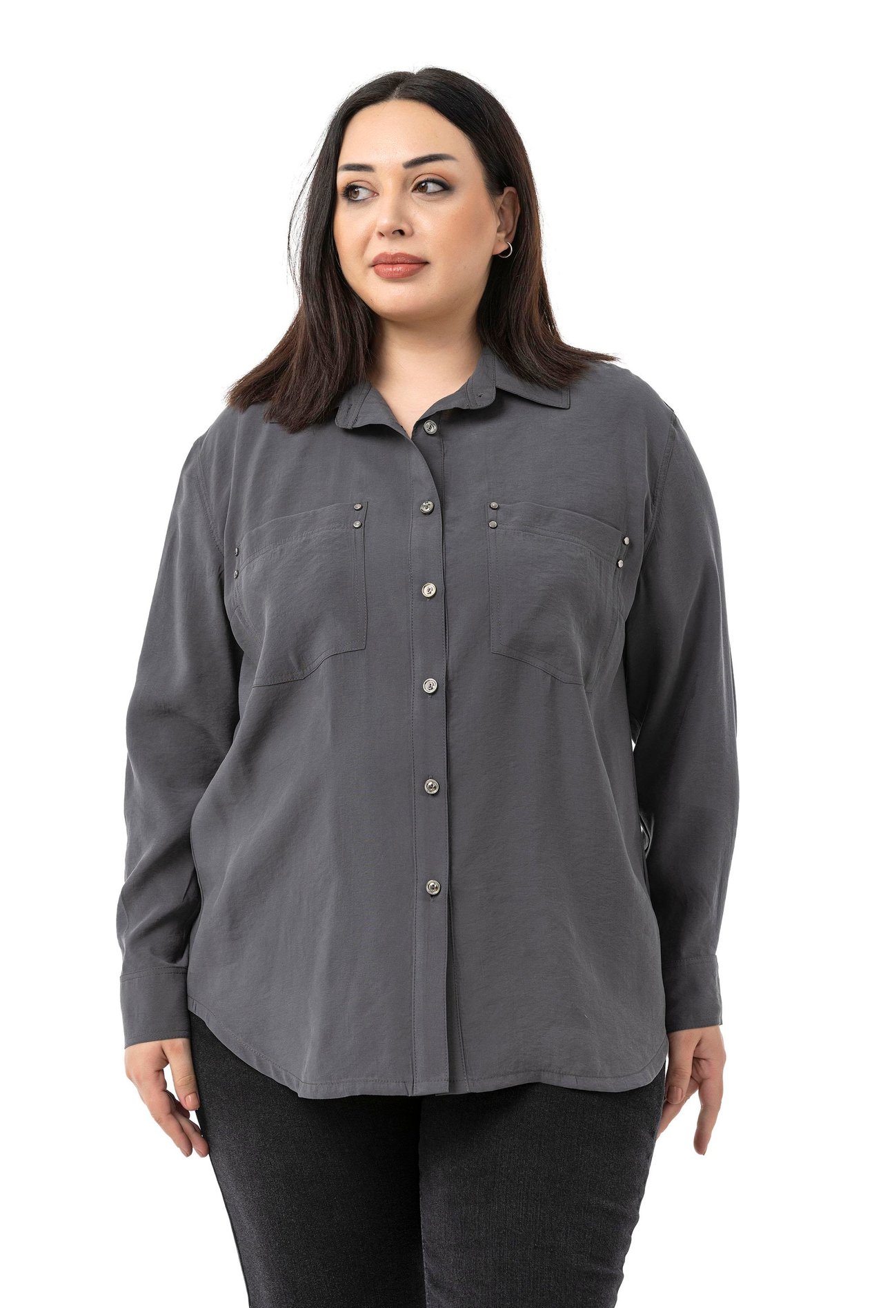 ShirtsDisentis Modest Büyük Beden Torba Cepli Rivetli Antrasit GömlekDISENTIS MODESTBüyük Beden Torba Cepli Rivetli Antrasit Gömlek