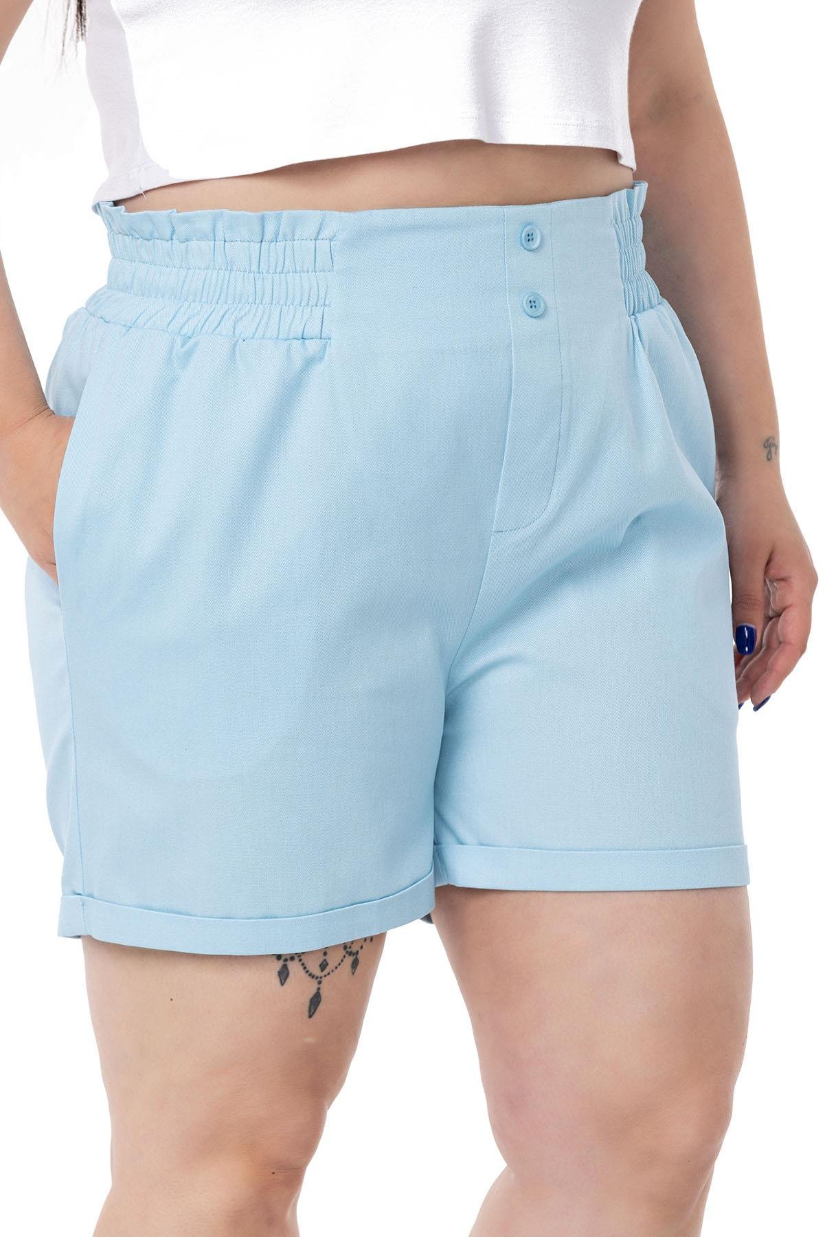 Şort | BermudaDISENTIS MODEST BÜYÜK BEDEN BELİ YAN VE ARKADAN LASTİKLİ PAÇASI KATLAMA DETAYLI GABARDİN BEBE MAVİ ŞORTDISENTIS MODESTBüyük Beden Beli Yan ve Arkadan Lastikli Paçası Katlama Detaylı Gabardin Bebe Mavi Şort