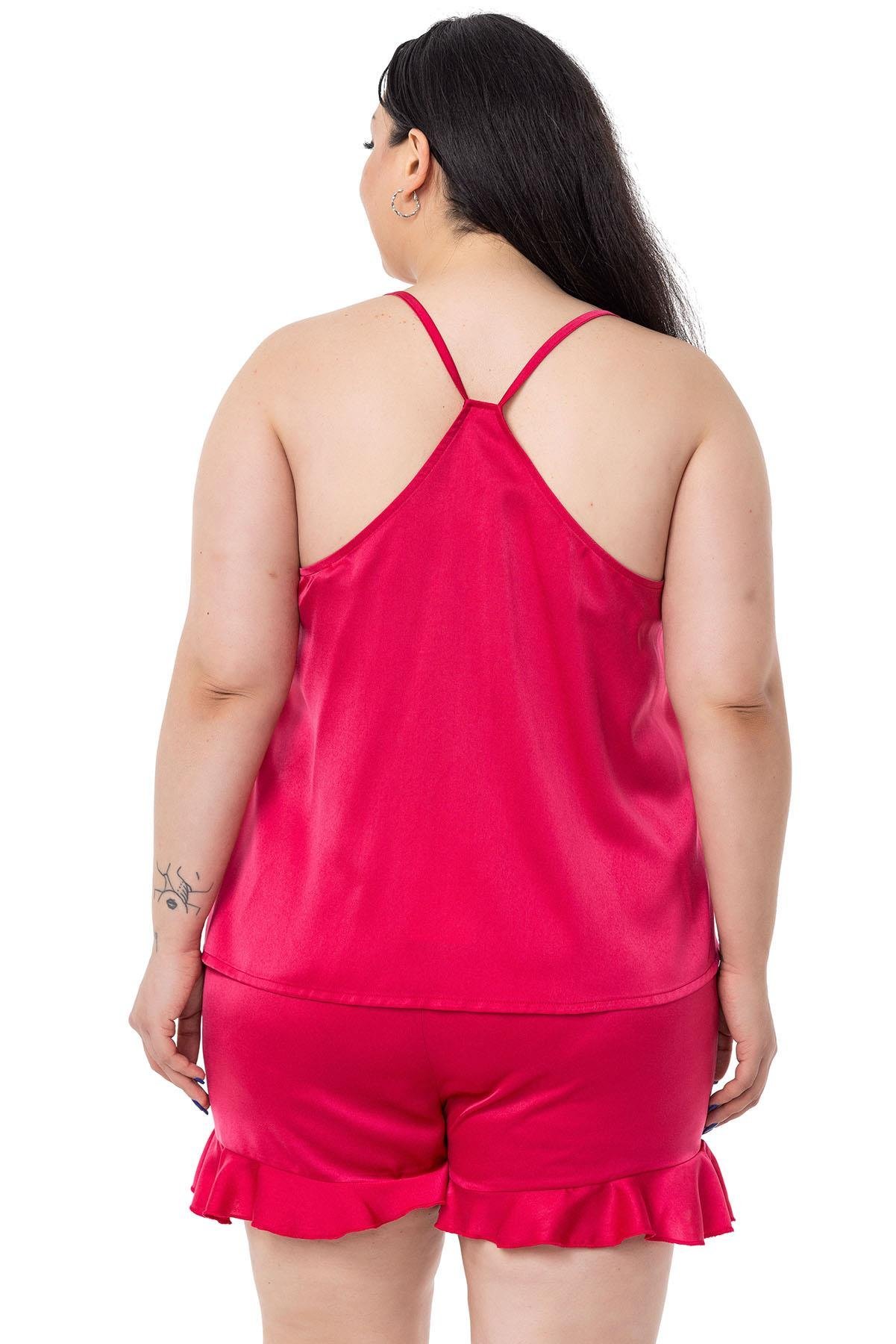 TEK KALANLARDisentis Modest İp Askılı V Yakalı Bluz ve Mini Şort Saten Fuşya İkili TakımDISENTIS MODESTBüyük Beden İp Askılı V Yakalı Bluz ve Mini Şort Saten Fuşya İkili Takım