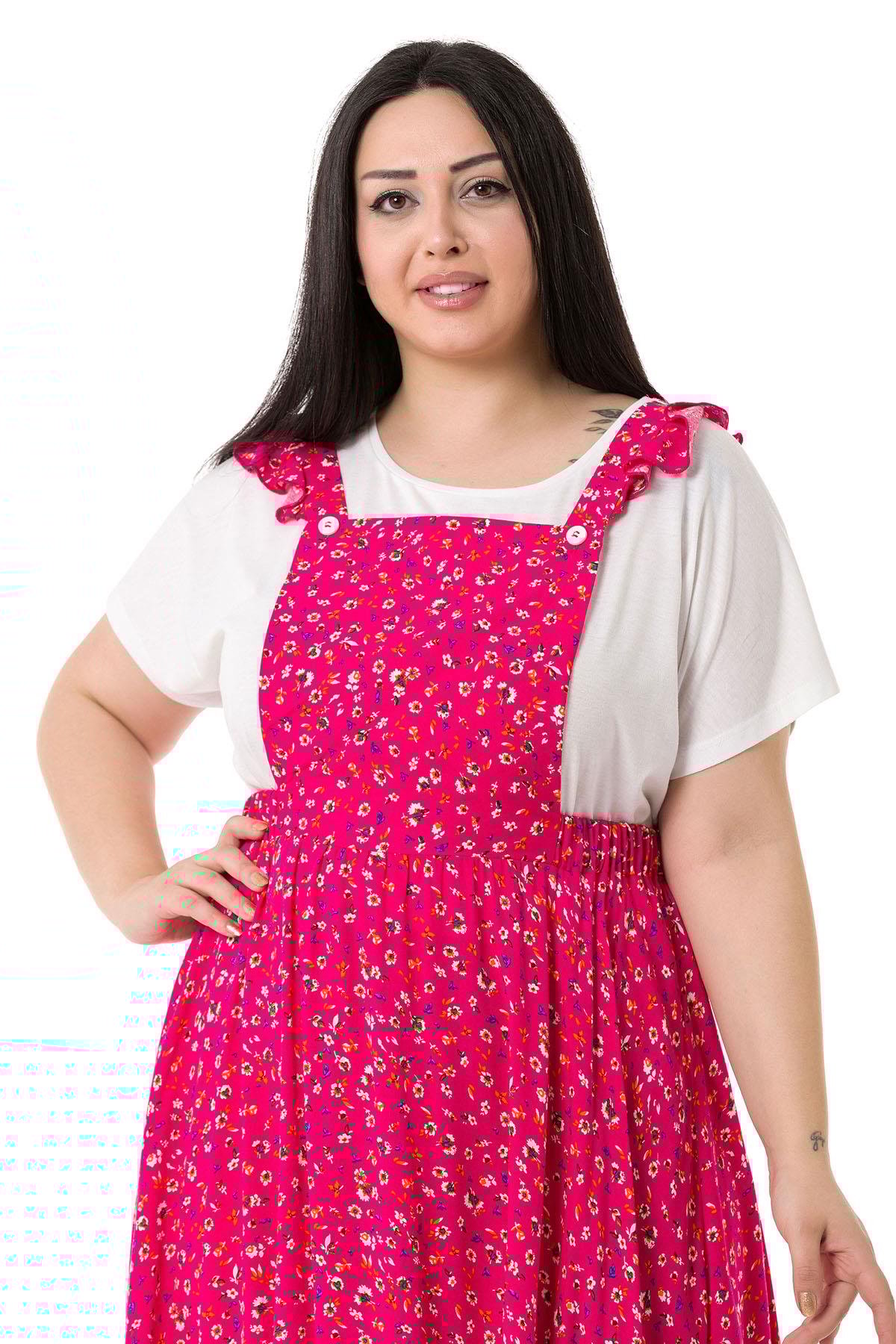 TEK KALANLARDisentis Modest Salopet Model Maksi Boy Pembe ElbiseDISENTIS MODESTBüyük Beden Salopet Model Maksi Boy Pembe Elbise