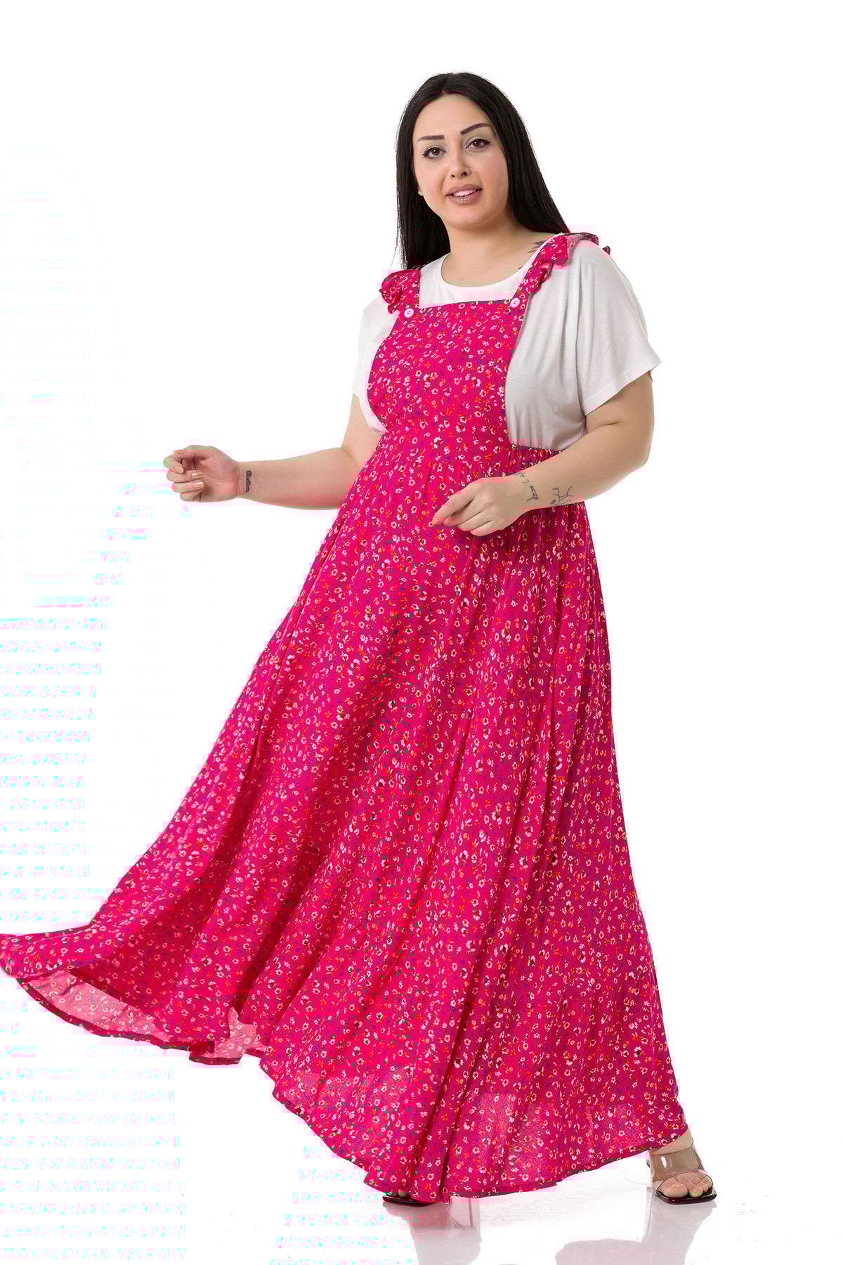 TEK KALANLARDisentis Modest Salopet Model Maksi Boy Pembe ElbiseDISENTIS MODESTBüyük Beden Salopet Model Maksi Boy Pembe Elbise