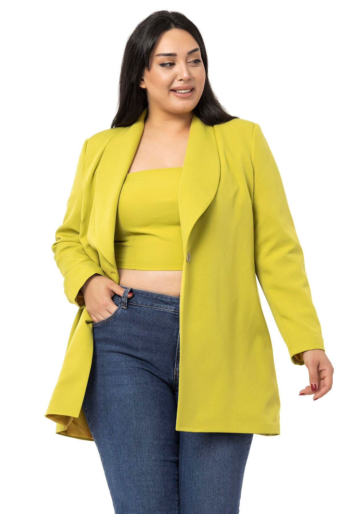 TEK KALANLARDisentis Modest Vatkalı Tek Düğme Ceket ve Straplez Body Yeşil İkili TakımDISENTIS MODESTBüyük Beden Vatkalı Tek Düğme Ceket ve Straplez Body Yeşil İkili Takım
