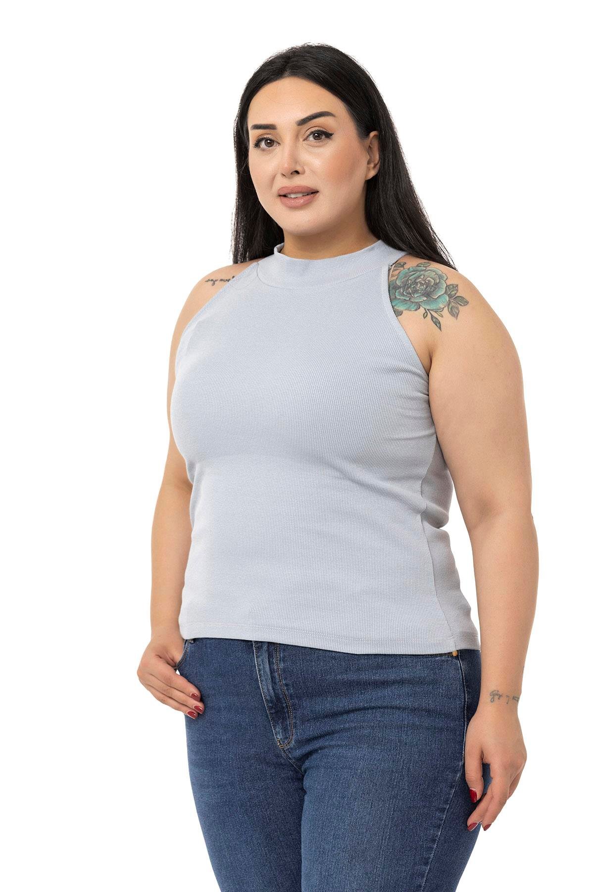 TopDISENTIS MODEST GENC BUYUK BEDEN KAŞKORSE YARIM BALIKCI HALTER YAKA BODYDISENTIS MODESTBüyük Beden Halter Yaka Yarım Balıkçı Fitilli Kaşkorse Gri Body