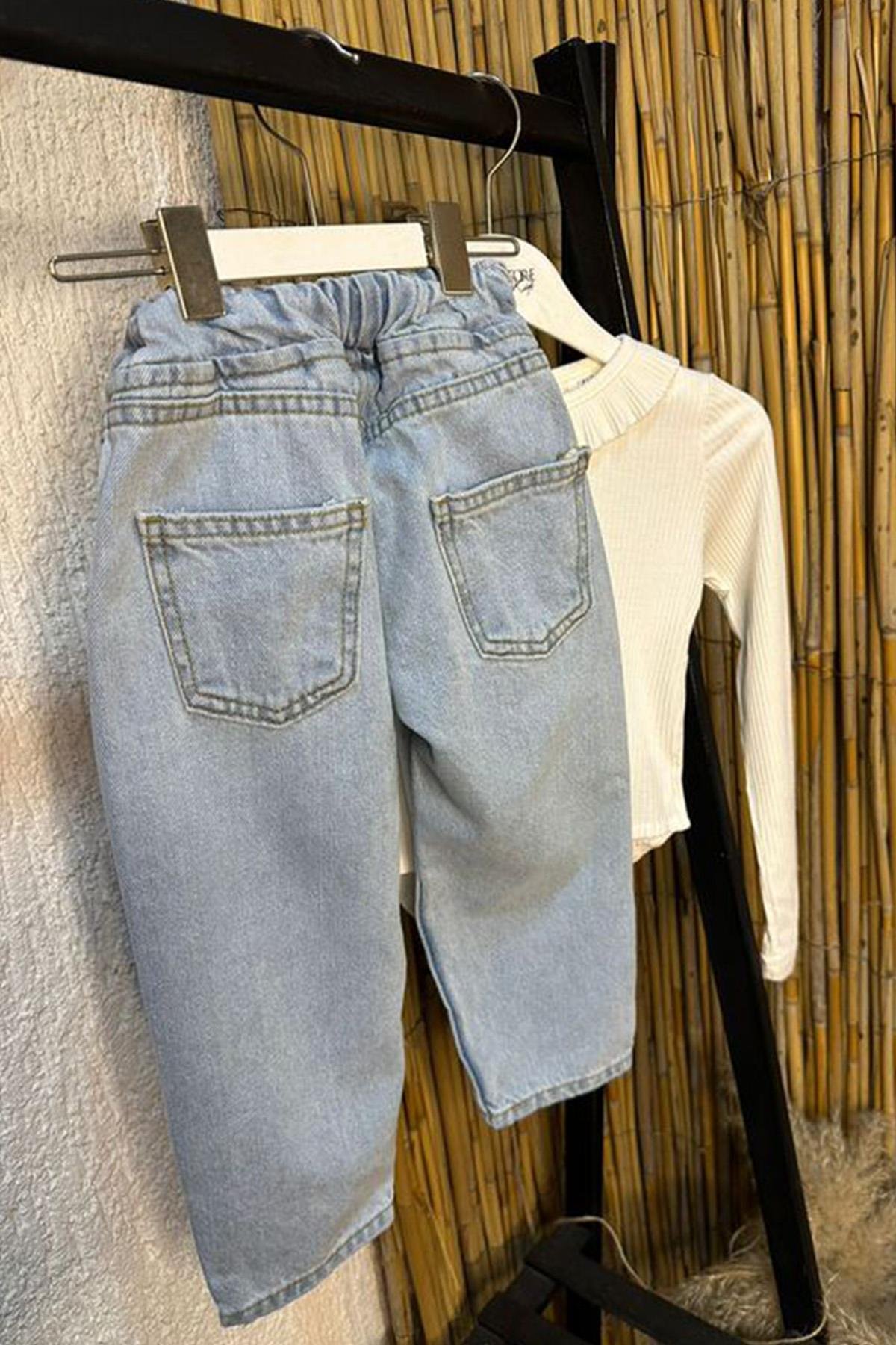 Çilek Desenli Kot Pantolon 