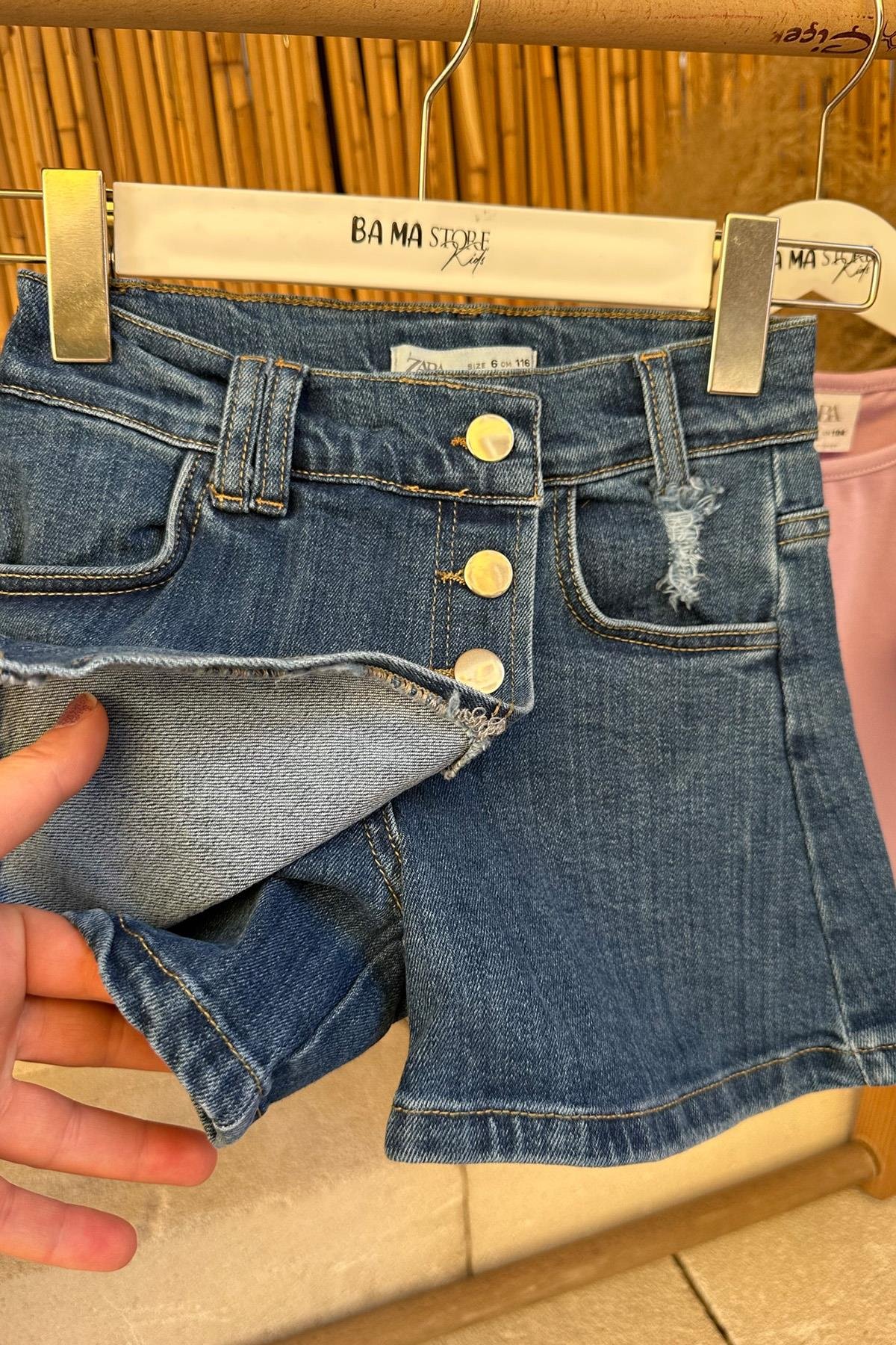 Denim Şort Etek Mavi