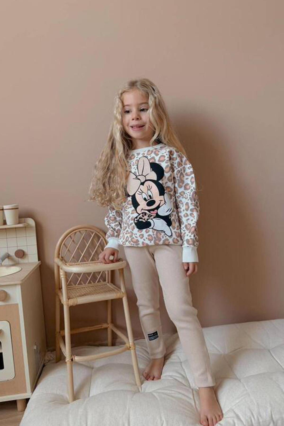Leoparlı Minnie Mouse Taytlı Takım
