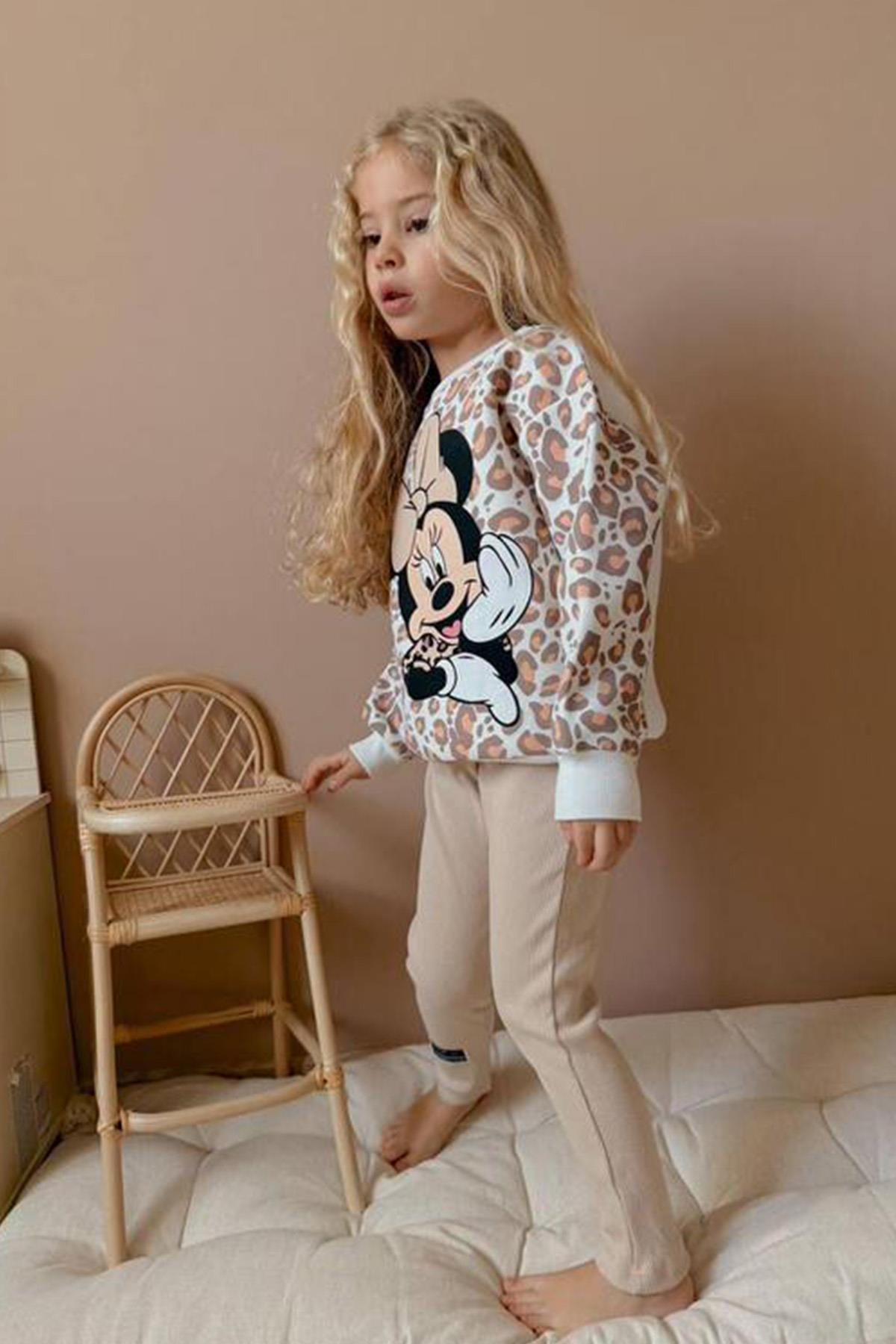 Leoparlı Minnie Mouse Taytlı Takım