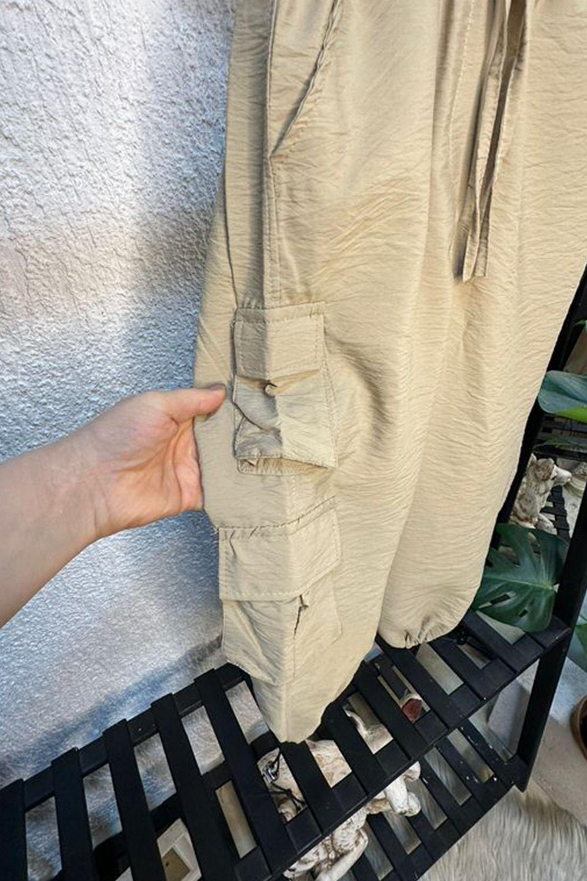 Paraşüt Kumaş Pantolon Kahve