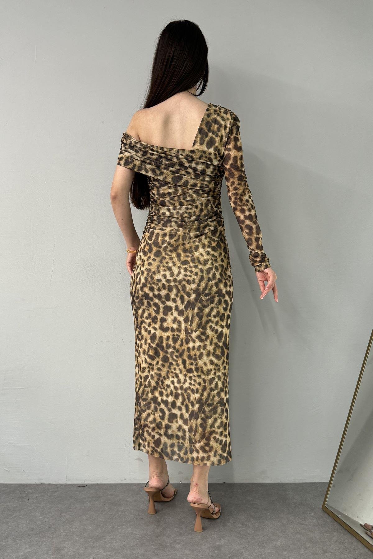 LEOPAR DESEN TÜL ELBİSE