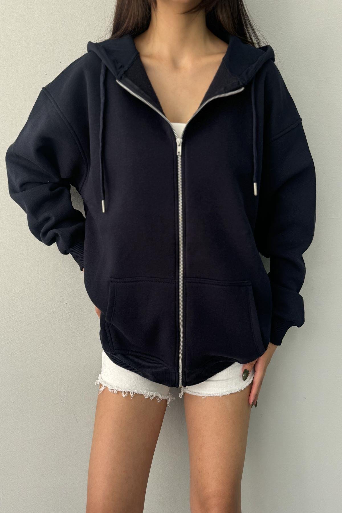 KAPŞONLU FERMUARLI OVERSİZE SWEATSHIRT