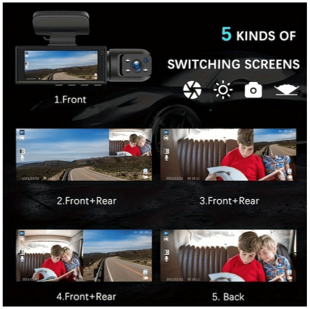 1080p Çift Kamera, Arabalar İçin Araç Kamerası, Ön Ve İç, Ir Gece Görüşlü, 8,03 Cm Ips Ekranlı Döngü Kayıt