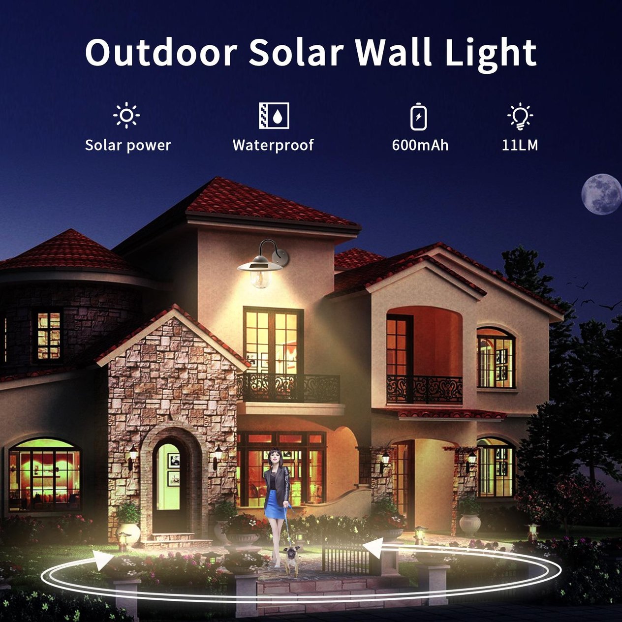 2 Parça Set Dış Mekan İçin Vintage Güneş Enerjili Led Duvar Lambası