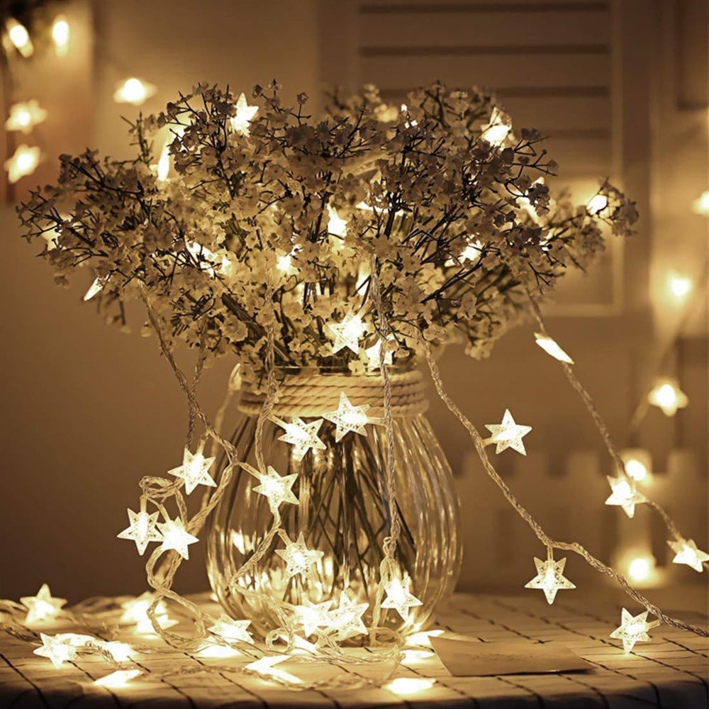 3 Metre 20 Led Işıklı Yıldız Desenli Led Işık - Beyaz