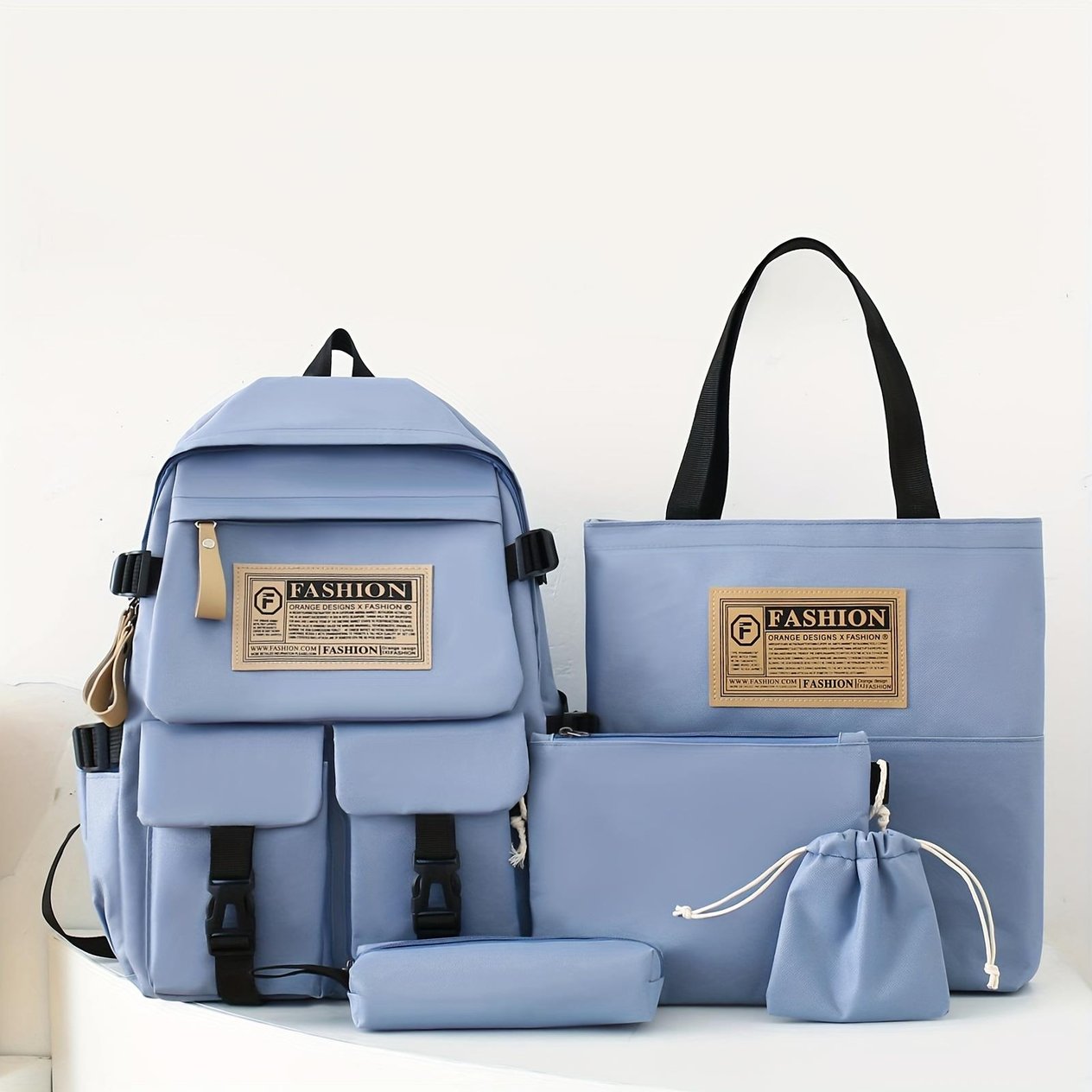 5 Parça Mektup Yama Dekor Sırt Çantası, 1 Takım Estetik Tiki Seyahat Sırt Çantası Okul Çantası Tote Çanta Crossbody Çanta İpli Ve Kalem Kutusu