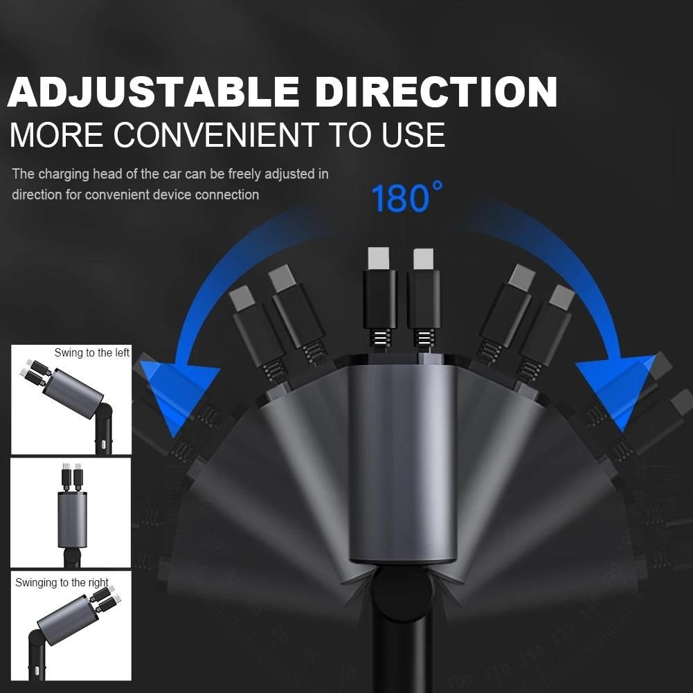 100W 4'ü 1 Arada Araç Çakmak Uyumlu USB-C Lightning Esnek Kablolu USB USB-C Girişli Şarj Cihazı