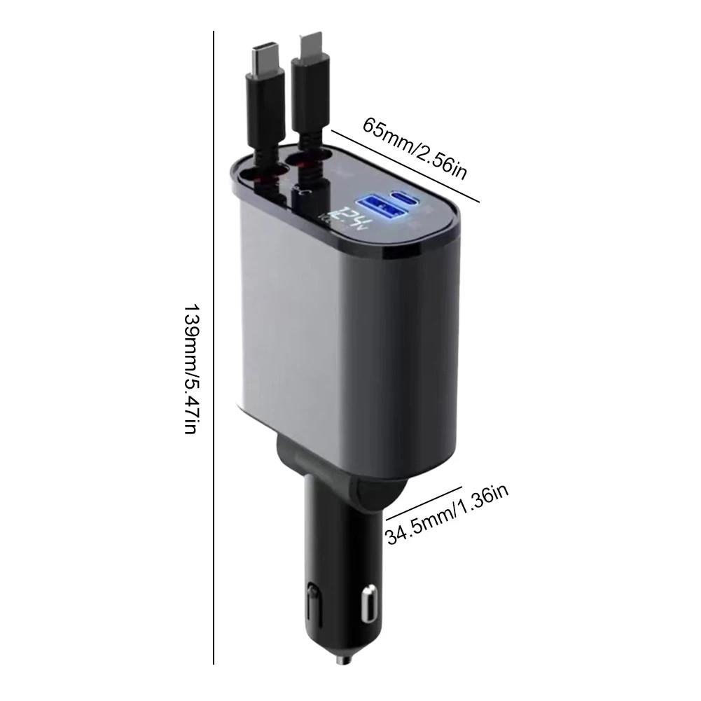 100W 4'ü 1 Arada Araç Çakmak Uyumlu USB-C Lightning Esnek Kablolu USB USB-C Girişli Şarj Cihazı