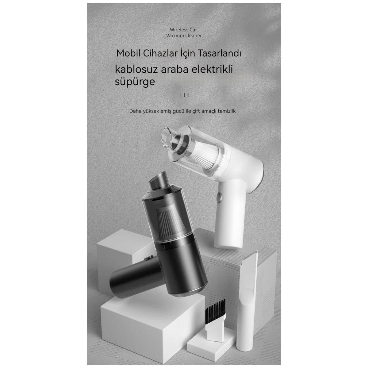 Araç İçin Kablosuz Şarjlı Kullanışlı Elektrikli Süpürge