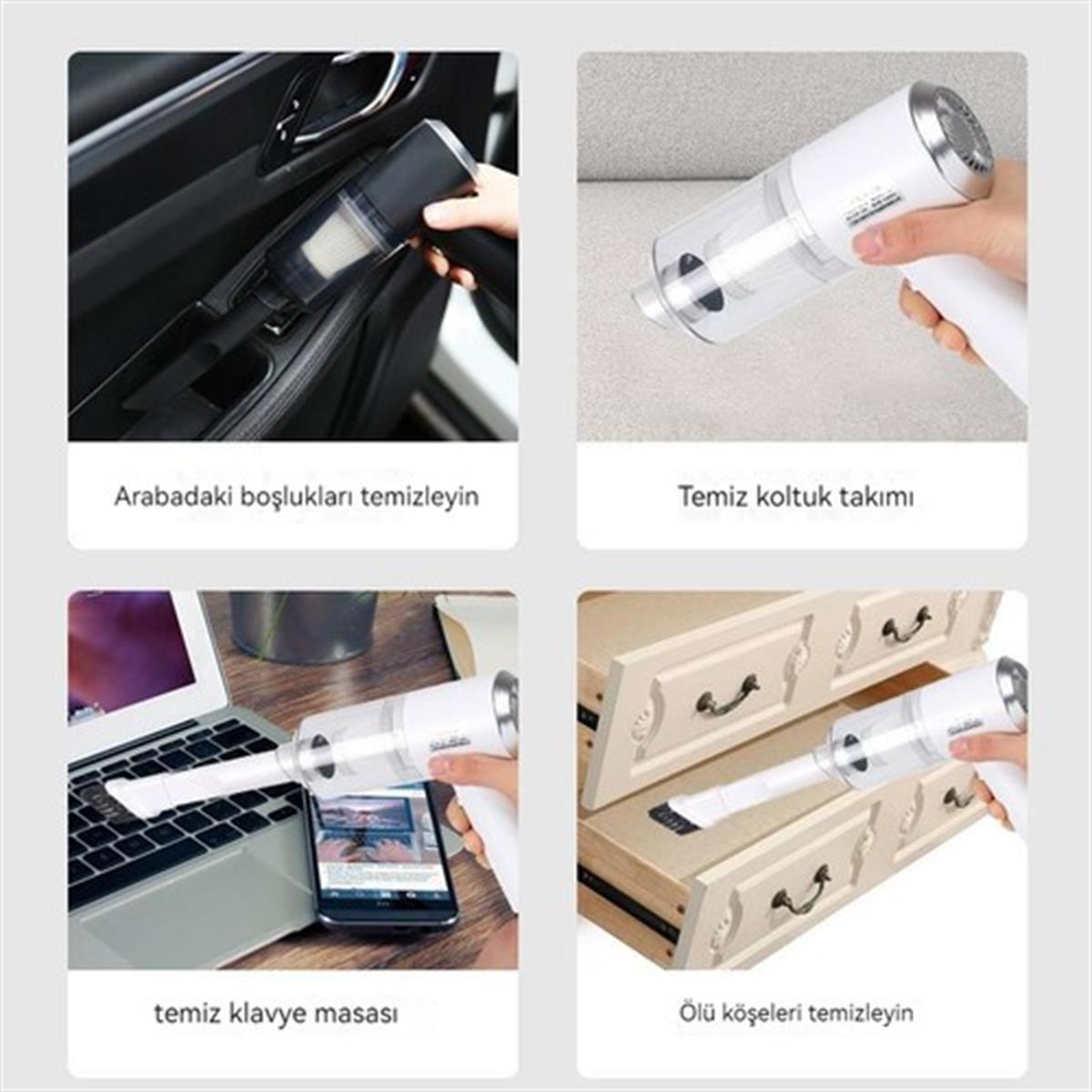 Araç İçin Kablosuz Şarjlı Kullanışlı Elektrikli Süpürge