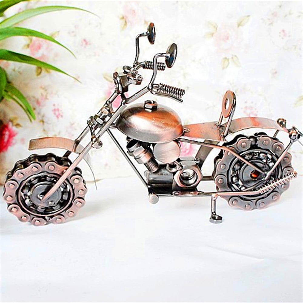 Dekoratif Metal Zincir Tekerlekli Motosiklet  Modeli -  Bronz
