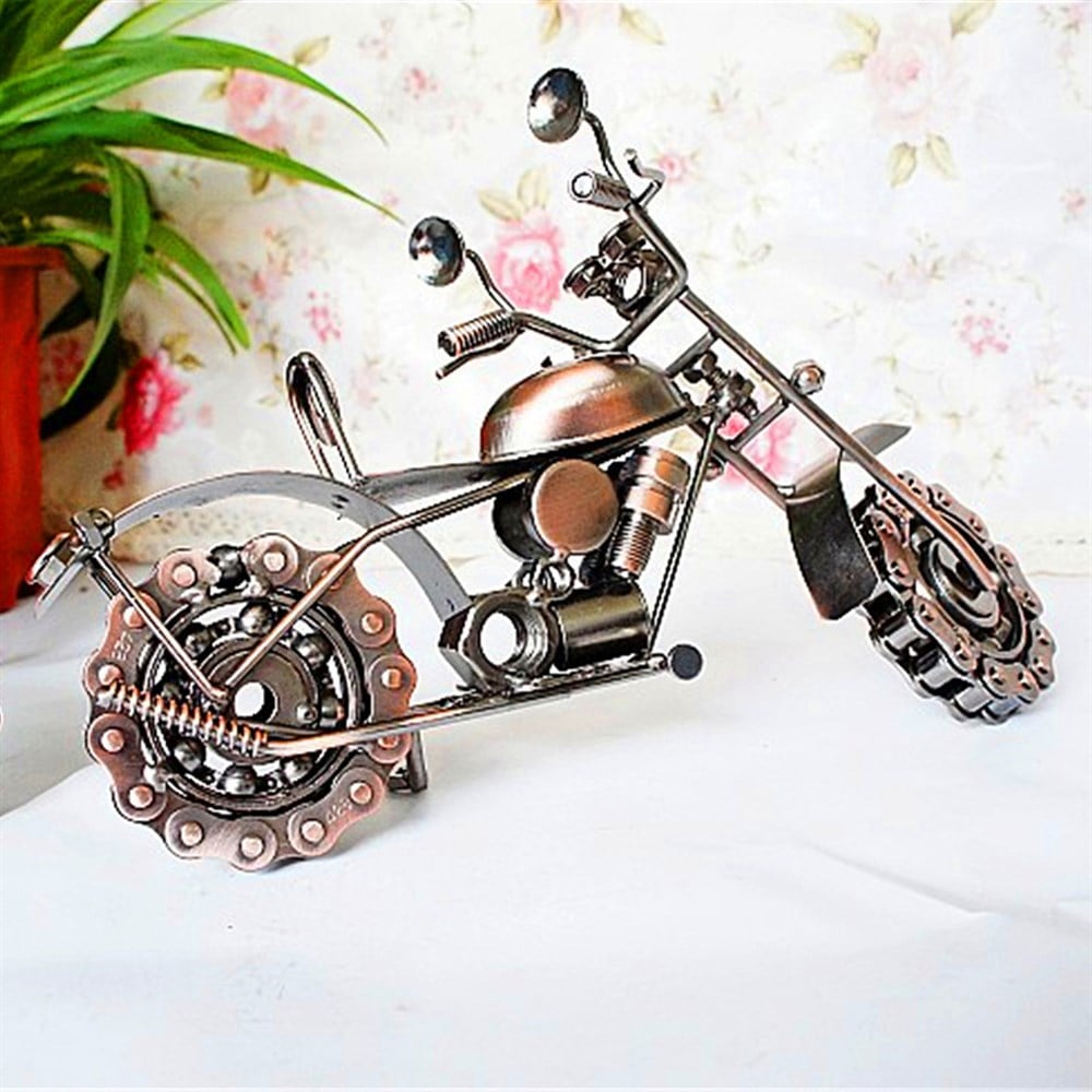 Dekoratif Metal Zincir Tekerlekli Motosiklet  Modeli -  Bronz