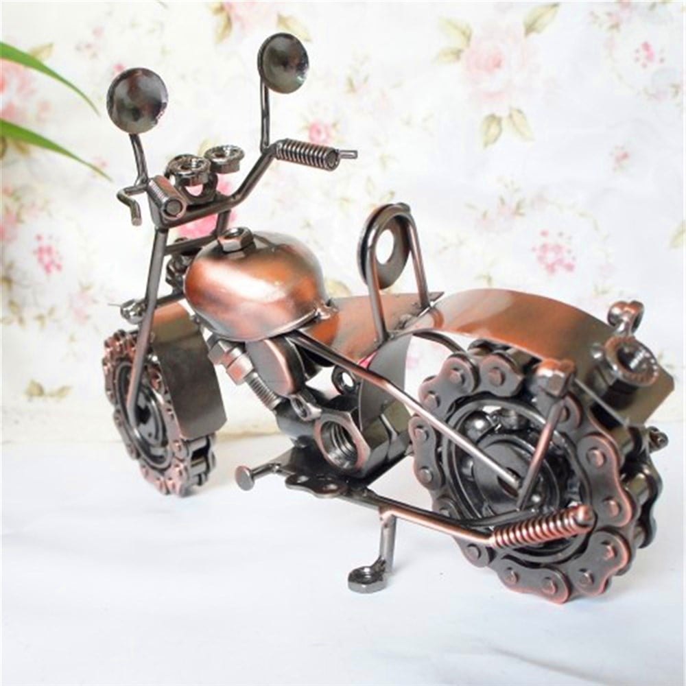 Dekoratif Metal Zincir Tekerlekli Motosiklet  Modeli -  Bronz