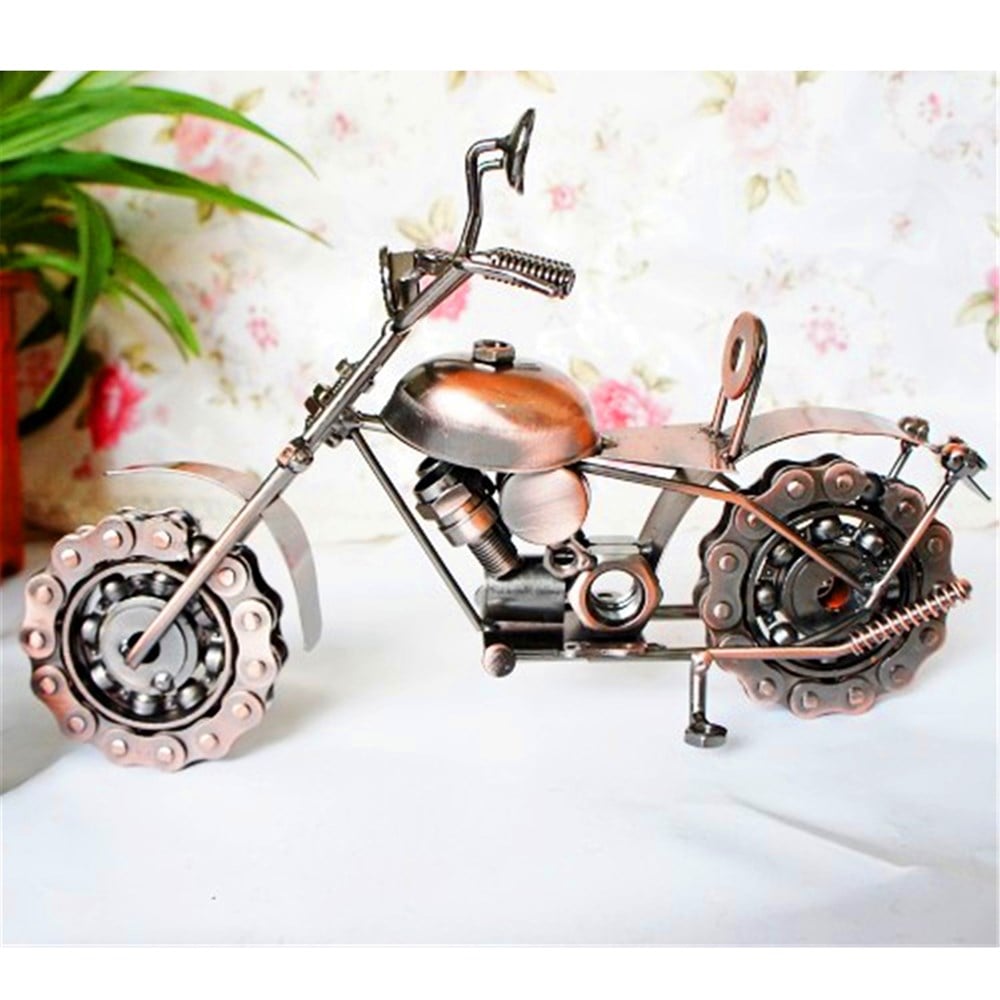 Dekoratif Metal Zincir Tekerlekli Motosiklet  Modeli -  Bronz
