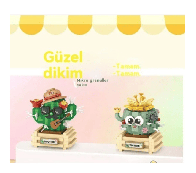 Loz Yapı Taşları, Etli Bitkiler, Çiçek Tepsileri, Küçük Parçalı Montaj Oyuncakları - Kaktüs