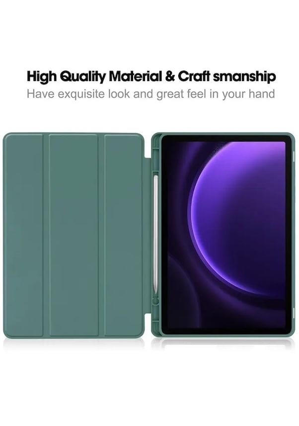Samsung Galaxy Tab S9 FE Deri Kılıf Üç Katlı Stant Kalem Yuvası Tablet Kapağı