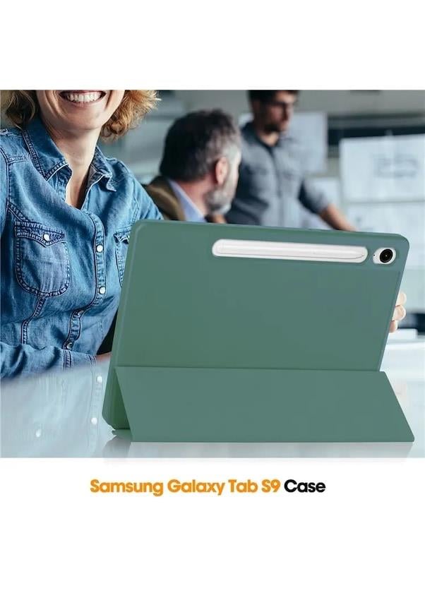 Samsung Galaxy Tab S9 FE Deri Kılıf Üç Katlı Stant Kalem Yuvası Tablet Kapağı