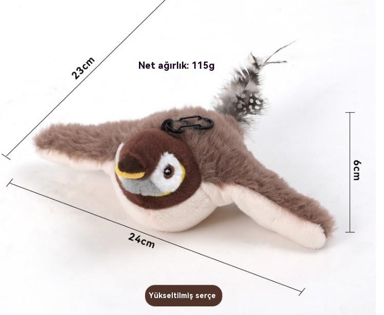 Tcherchi İnteraktif Kedi Oyuncakları Şarj Edilebilir Uçan Kuş Kedi Peluş Oyuncak
