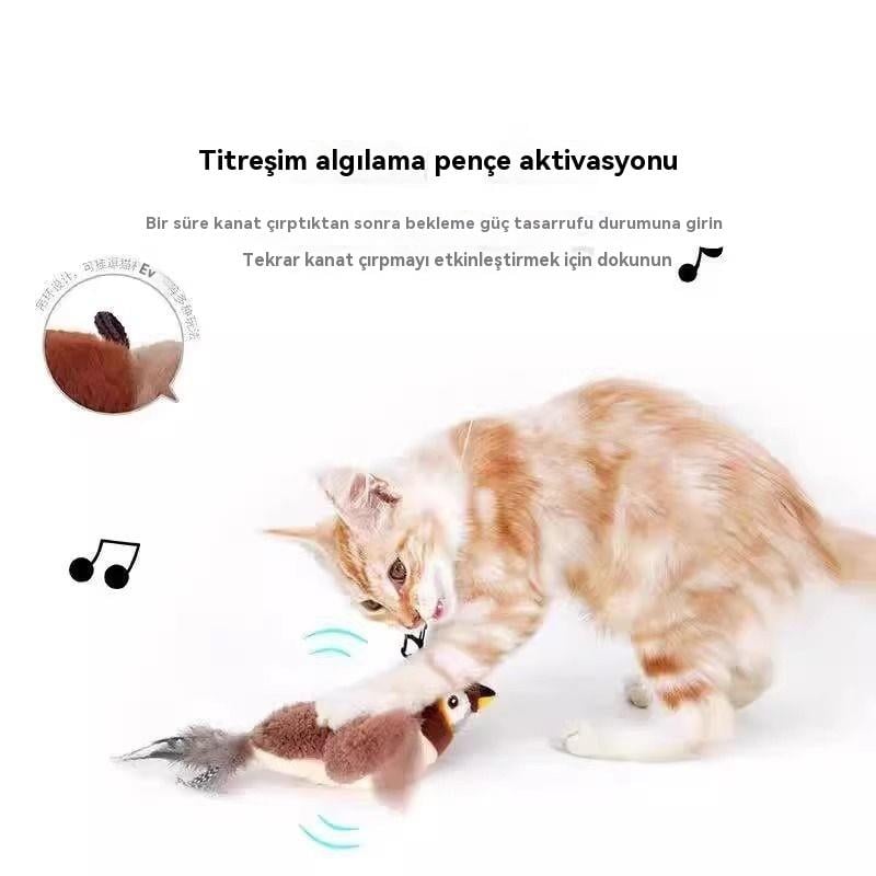Tcherchi İnteraktif Kedi Oyuncakları Şarj Edilebilir Uçan Kuş Kedi Peluş Oyuncak