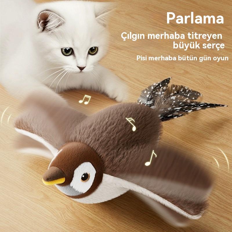 Tcherchi İnteraktif Kedi Oyuncakları Şarj Edilebilir Uçan Kuş Kedi Peluş Oyuncak