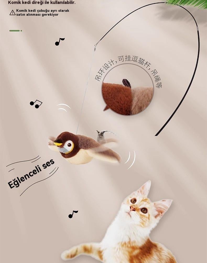 Tcherchi İnteraktif Kedi Oyuncakları Şarj Edilebilir Uçan Kuş Kedi Peluş Oyuncak