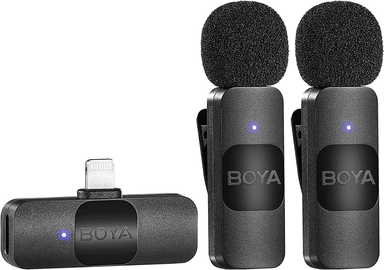 Tcherchi iPhone iPad için Kablosuz Yaka Mikrofon - Çift Mini Çok Yönlü Kondansatör Video Kayıt Mikrofonu