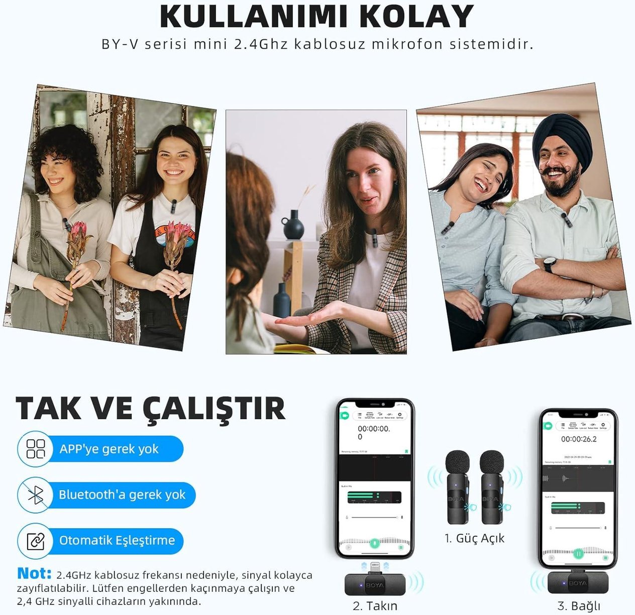 Tcherchi iPhone iPad için Kablosuz Yaka Mikrofon - Çift Mini Çok Yönlü Kondansatör Video Kayıt Mikrofonu
