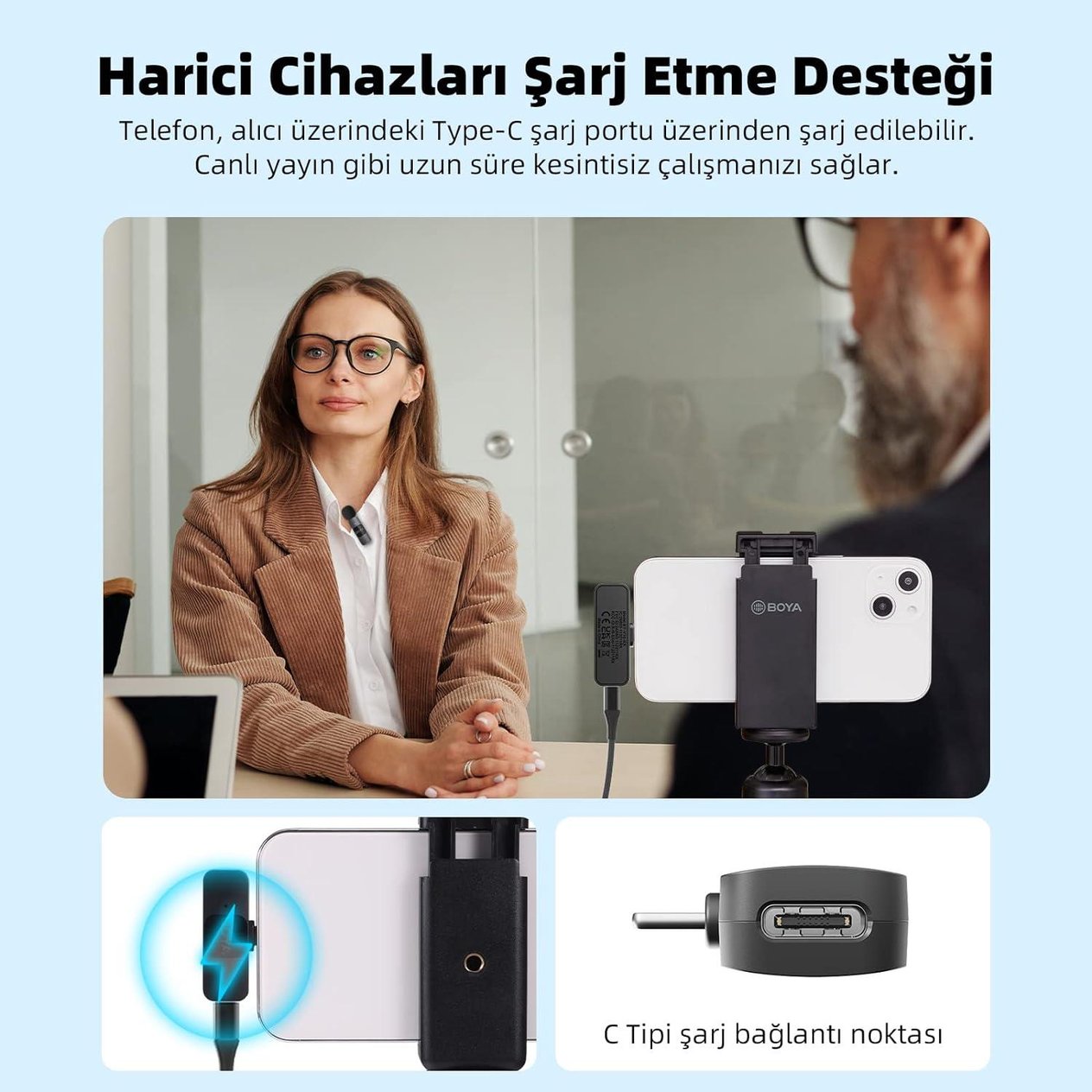 Tcherchi iPhone iPad için Kablosuz Yaka Mikrofon - Çift Mini Çok Yönlü Kondansatör Video Kayıt Mikrofonu