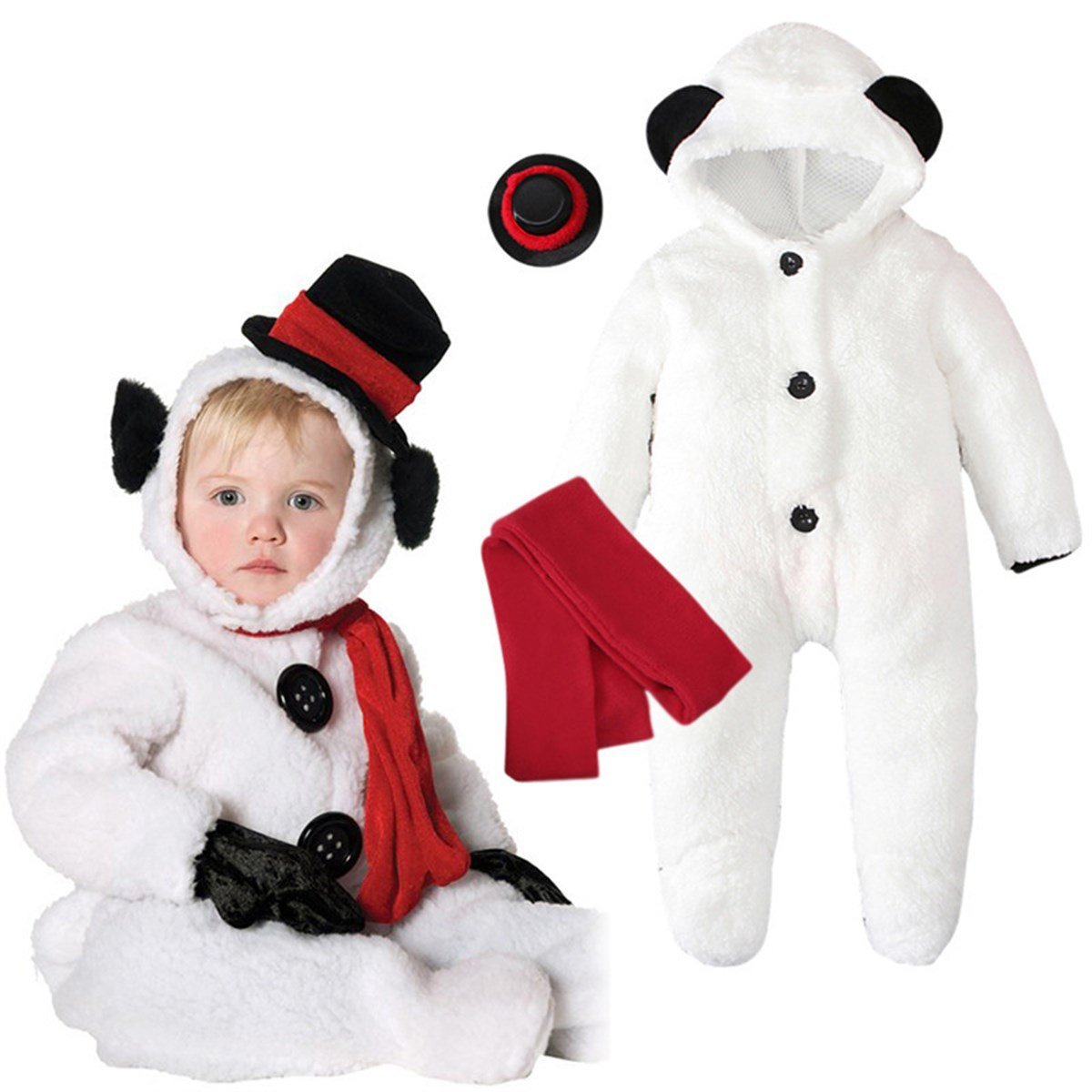 Tcherchi Yumuşak Uzun Kollu Şapkalı Polar Bebek Tulumu Kostüm