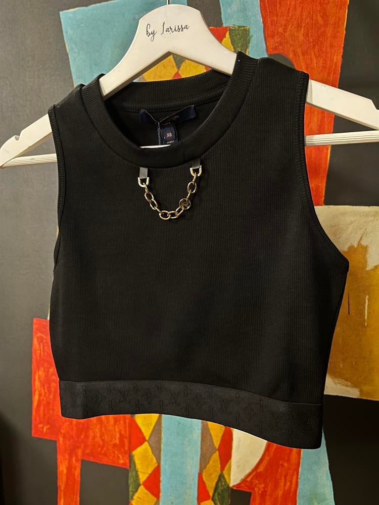 LV SİYAH ZİNCİR DETAYLI CROP TOP