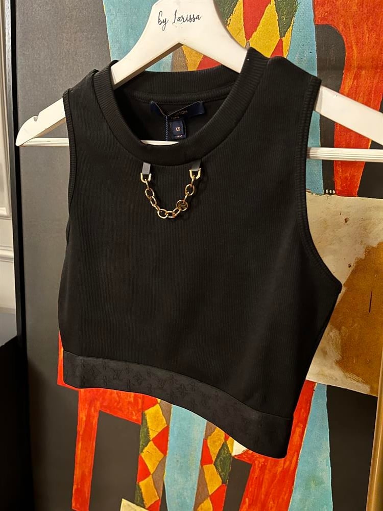LV SİYAH ZİNCİR DETAYLI CROP TOP