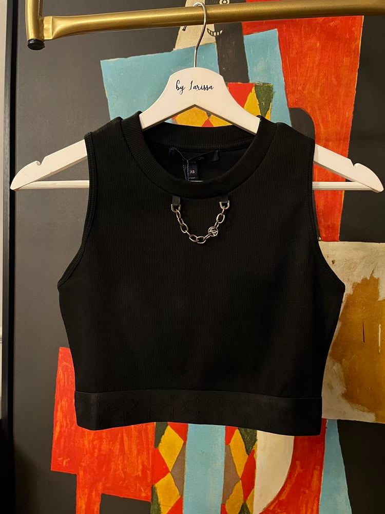 LV SİYAH ZİNCİR DETAYLI CROP TOP