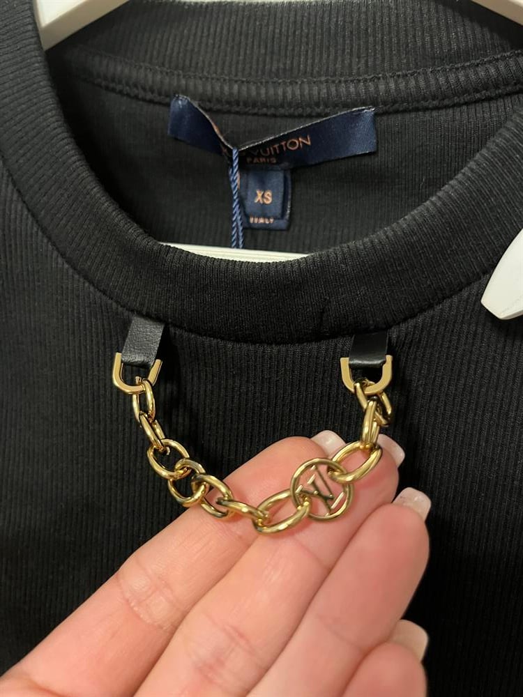LV SİYAH ZİNCİR DETAYLI CROP TOP