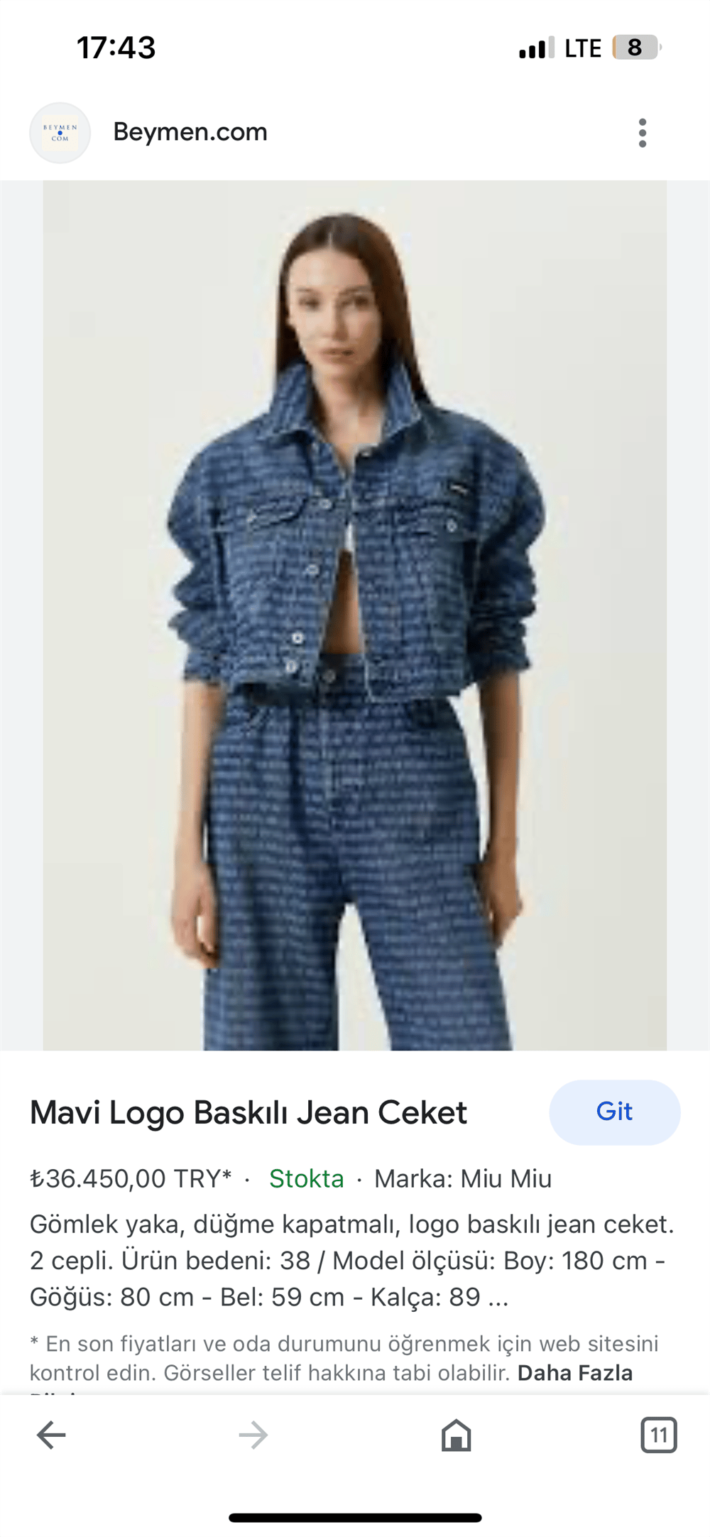 Miu jean ceket