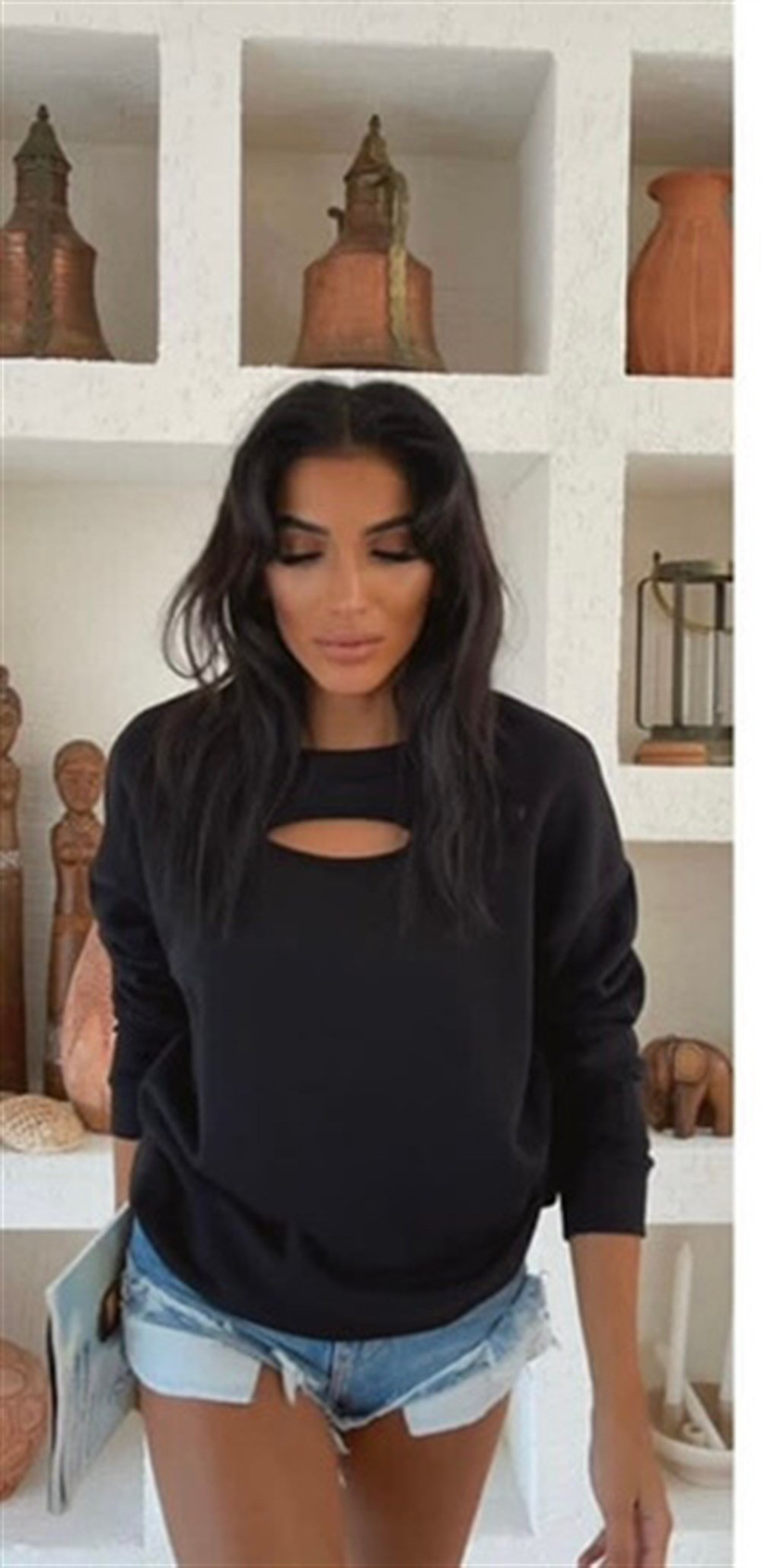 Siyah Önü yırtmaç Detaylı Sweatshirt 