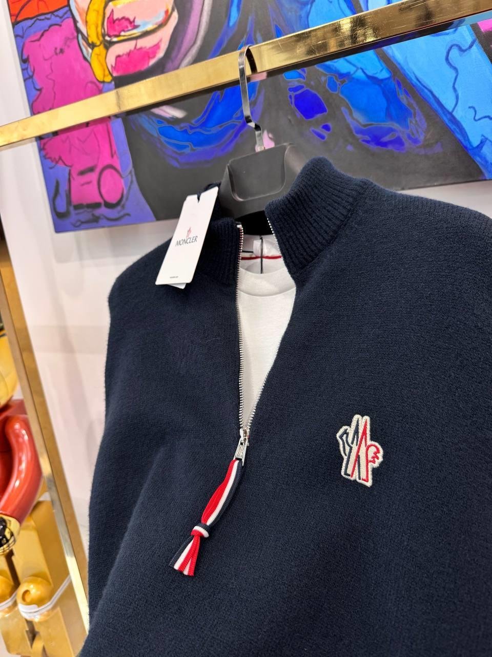 YENİ SEZON MONCLER LACİVERT YARI FERMUARLI YÜN KAZAK