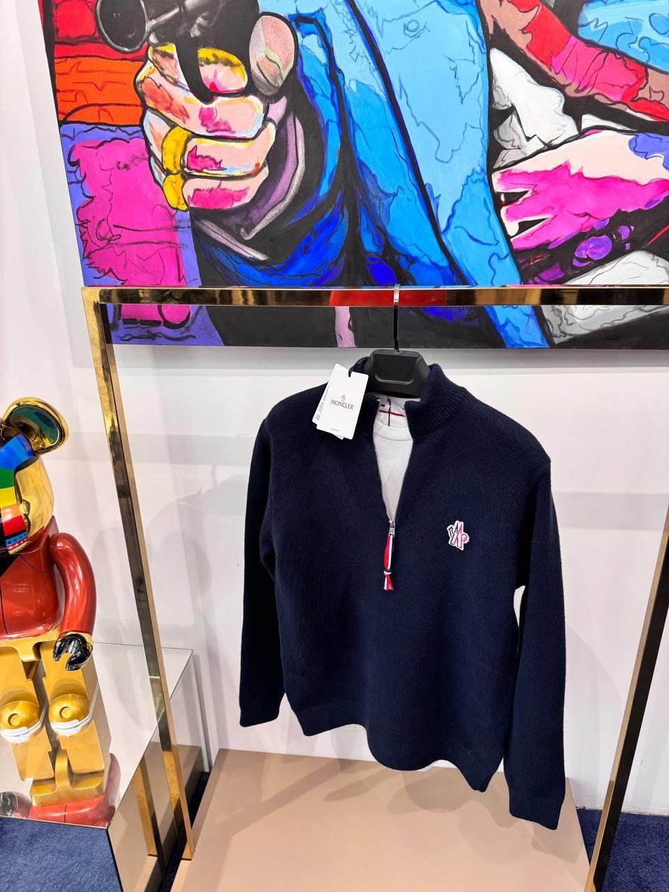YENİ SEZON MONCLER LACİVERT YARI FERMUARLI YÜN KAZAK