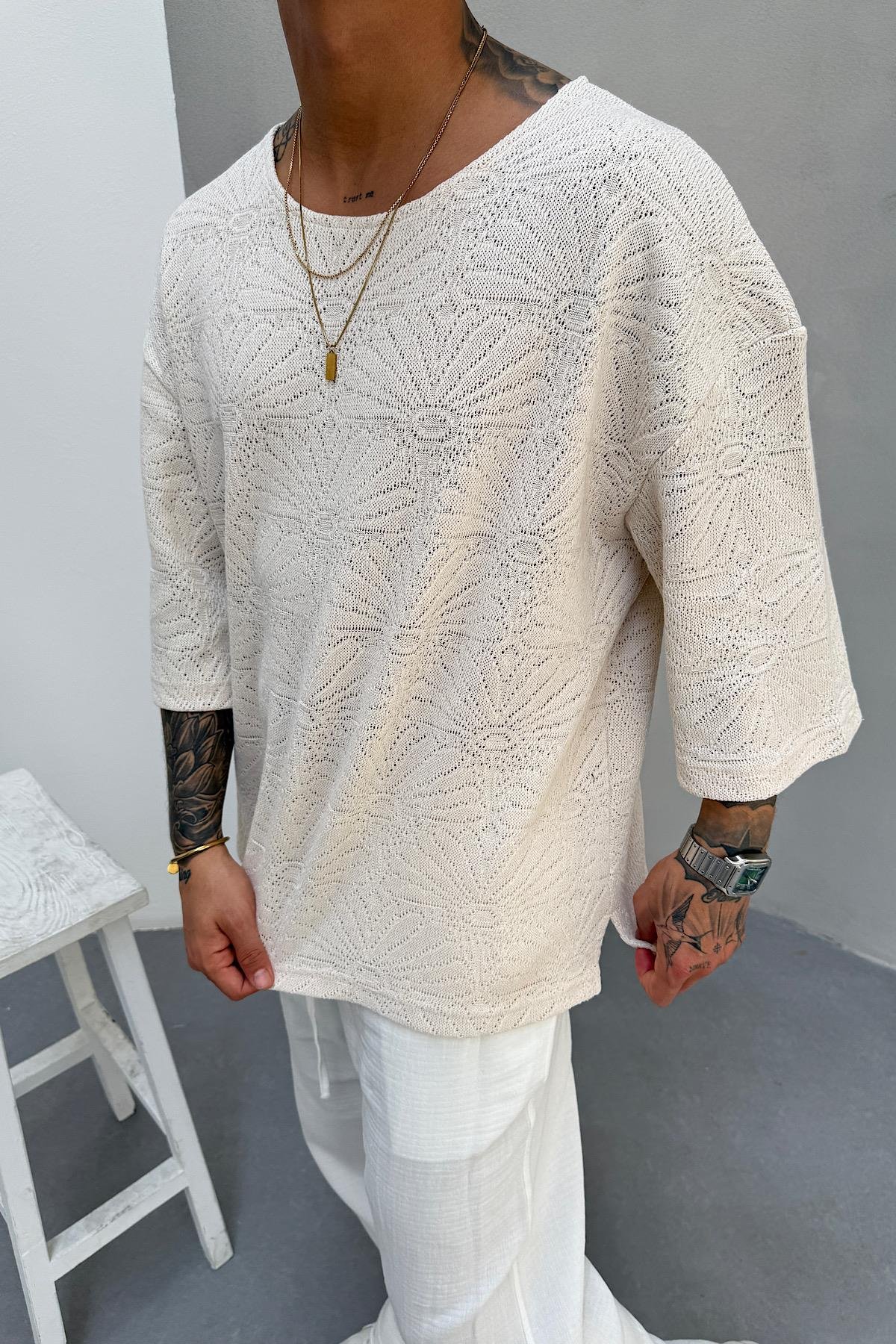 Bej Desenli Yazlık T-Shirt