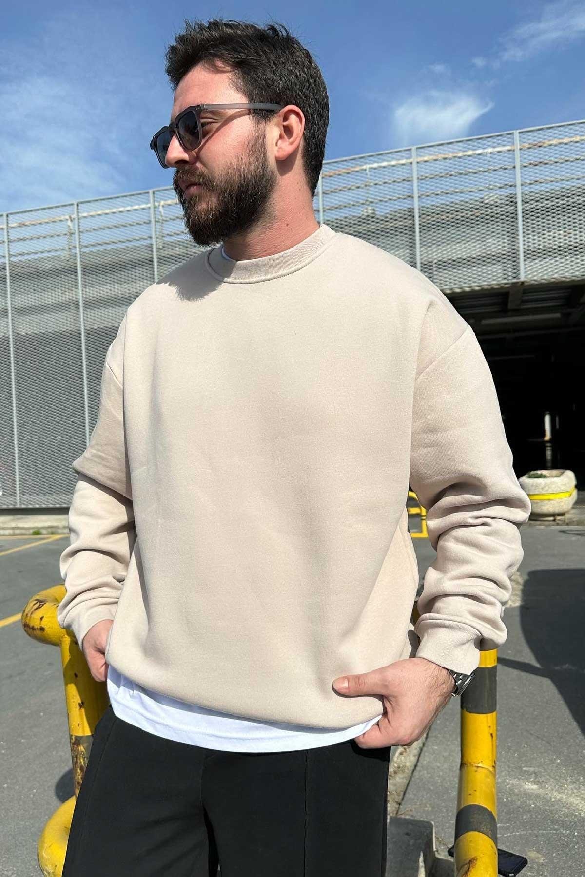 Bej Rengi Basic Sweat 